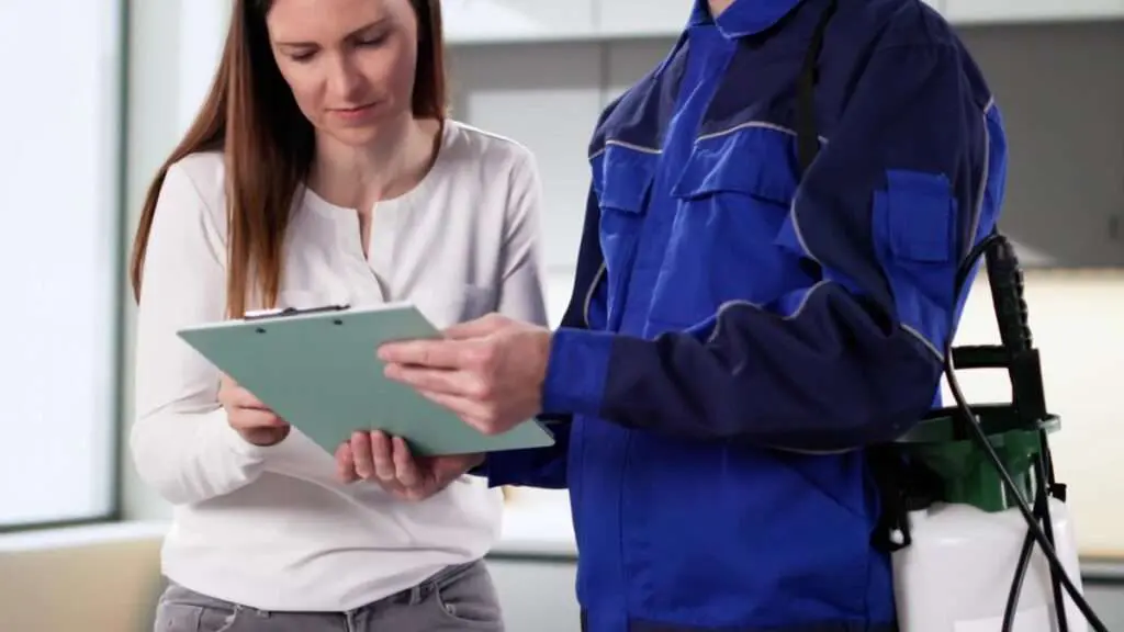 Woman reviewing pest control treatment plans